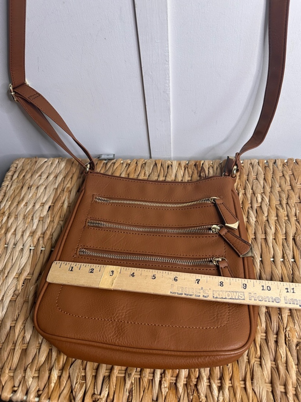 Brown Leather Crossbody Bag with Front Zip Pockets